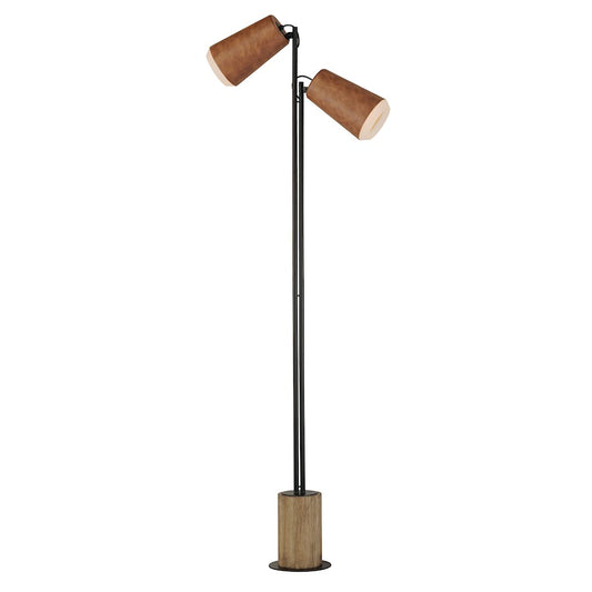 Maxim Lighting Scout 2 Light Floor Lamp, Weathered Wood/Tan Leather