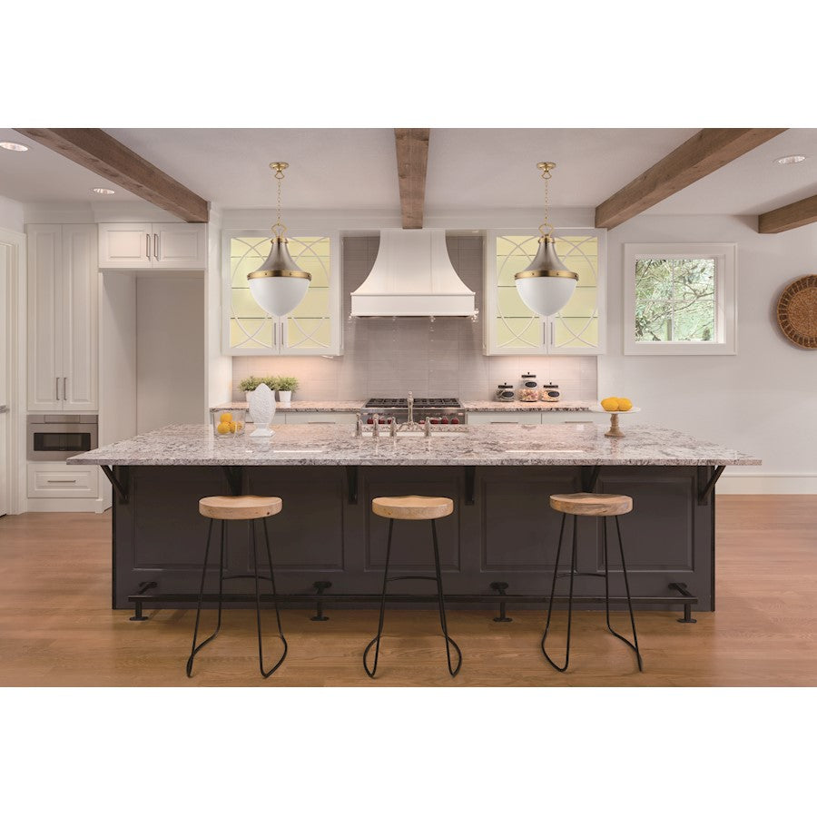 1 Light Pendant, Nickel/Brass/White