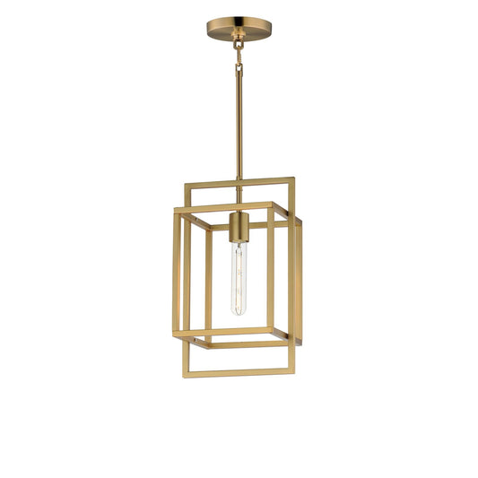 Maxim Lighting Gridline 9in 1-Light Pendant | Modern Natural Aged Brass Steel Open Frame | Kitchen Island & Dining Room | Model 10411NAB