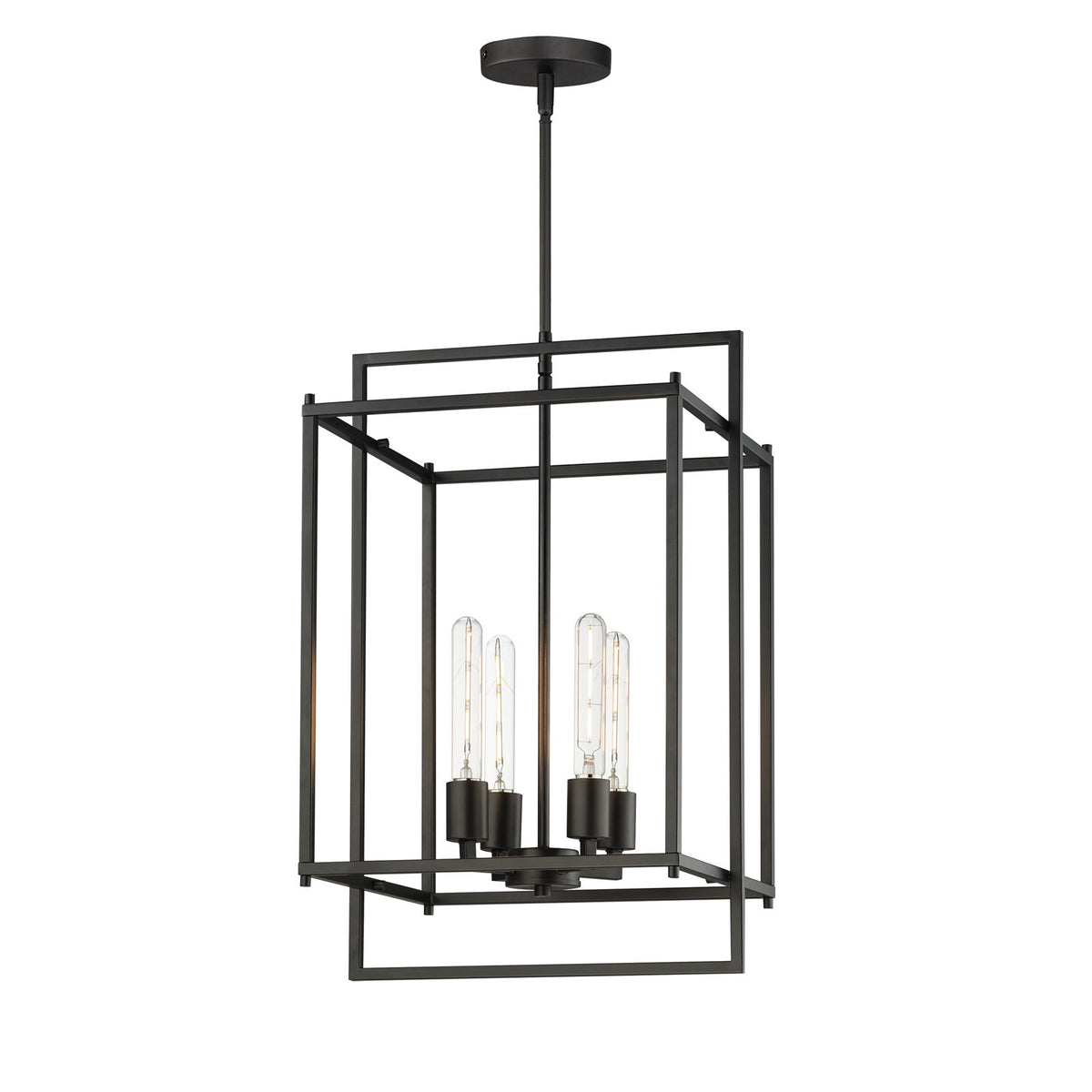 Maxim Lighting Gridline 15in 4-Light Pendant | Modern Black Steel Open Frame | Kitchen Island & Dining Room | 15 x 14 x 24 in | Model 10412BK