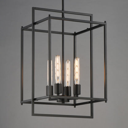 Maxim Lighting Gridline 15in 4-Light Pendant | Modern Black Steel Open Frame | Kitchen Island & Dining Room | 15 x 14 x 24 in | Model 10412BK
