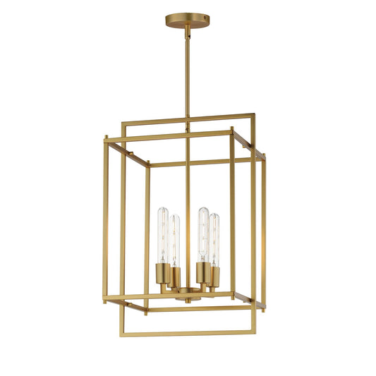 Maxim Lighting Gridline 15in 4-Light Pendant | Modern Natural Aged Brass Steel | Kitchen Island & Dining Room | 15 x 14 x 24 in | Model 10412NAB