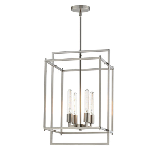 Maxim Lighting Gridline 15in 4-Light Pendant | Modern Satin Nickel Steel | Kitchen Island & Dining Room | 15 x 14 x 24 in | Model 10412SN