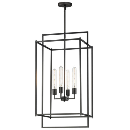 Maxim Lighting Gridline 18in 4-Light Pendant | Modern Matte Black Steel | Kitchen Island & Dining Room | 18 x 17 x 35.5 in | Model 10413BK