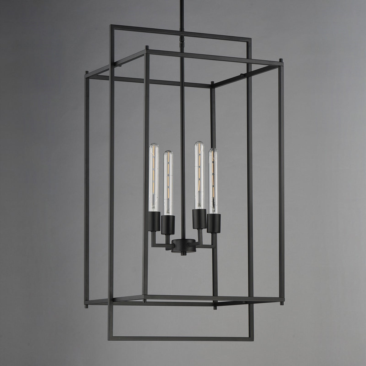 Maxim Lighting Gridline 18in 4-Light Pendant | Modern Matte Black Steel | Kitchen Island & Dining Room | 18 x 17 x 35.5 in | Model 10413BK