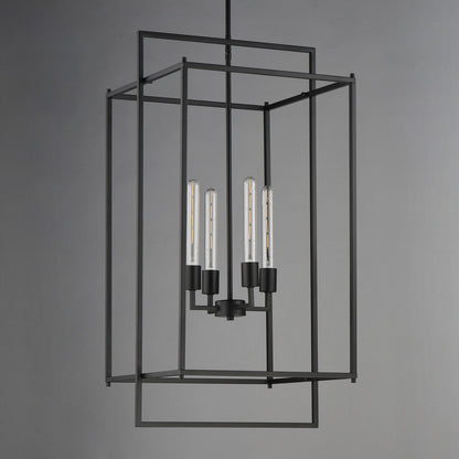 Maxim Lighting Gridline 18in 4-Light Pendant | Modern Matte Black Steel | Kitchen Island & Dining Room | 18 x 17 x 35.5 in | Model 10413BK