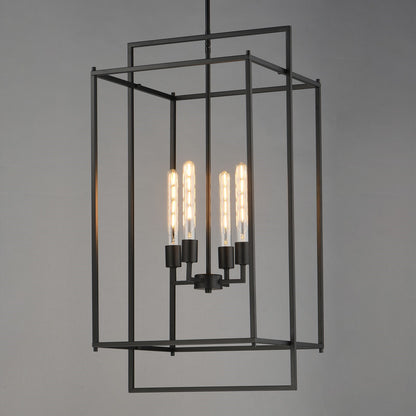 Maxim Lighting Gridline 18in 4-Light Pendant | Modern Matte Black Steel | Kitchen Island & Dining Room | 18 x 17 x 35.5 in | Model 10413BK