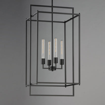 Maxim Lighting Gridline 18in 4-Light Pendant | Modern Matte Black Steel | Kitchen Island & Dining Room | 18 x 17 x 35.5 in | Model 10413BK