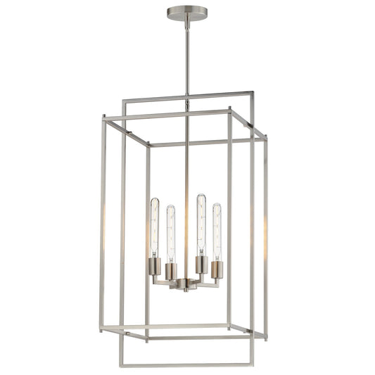 Maxim Lighting Gridline 18in 4-Light Pendant | Modern Satin Nickel Steel | Kitchen Island & Dining Room | 18 x 17 x 35.5 in | Model 10413SN