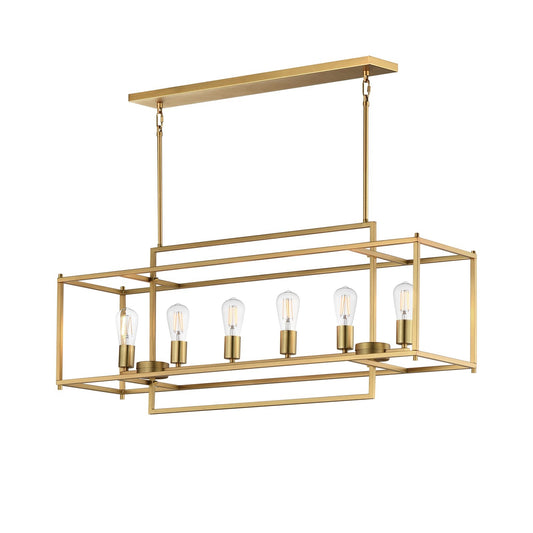 Maxim Lighting Gridline 42in 6-Light Linear Pendant | Modern Natural Aged Brass Steel | Kitchen Island & Dining Room | Model 10416NAB