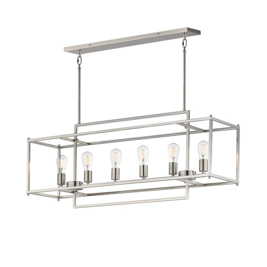 Maxim Lighting Gridline 42in 6-Light Linear Pendant | Modern Satin Nickel Steel | Kitchen Island & Dining Room | 42 x 10 x 17 in | Model 10416SN