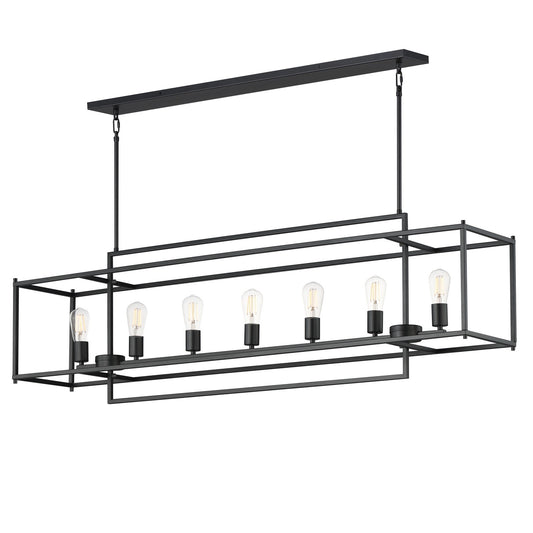 Maxim Lighting Gridline 56in 7-Light Linear Pendant | Modern Black Steel | Kitchen Island & Dining Room | 56 x 10 x 17 in | Model 10417BK