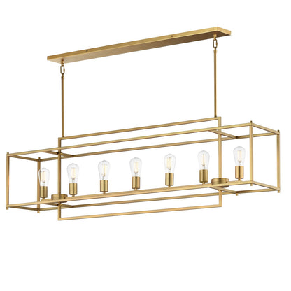 Maxim Lighting Gridline 56in 7-Light Linear Pendant | Modern Natural Aged Brass Steel | Kitchen Island & Dining Room | Model 10417NAB