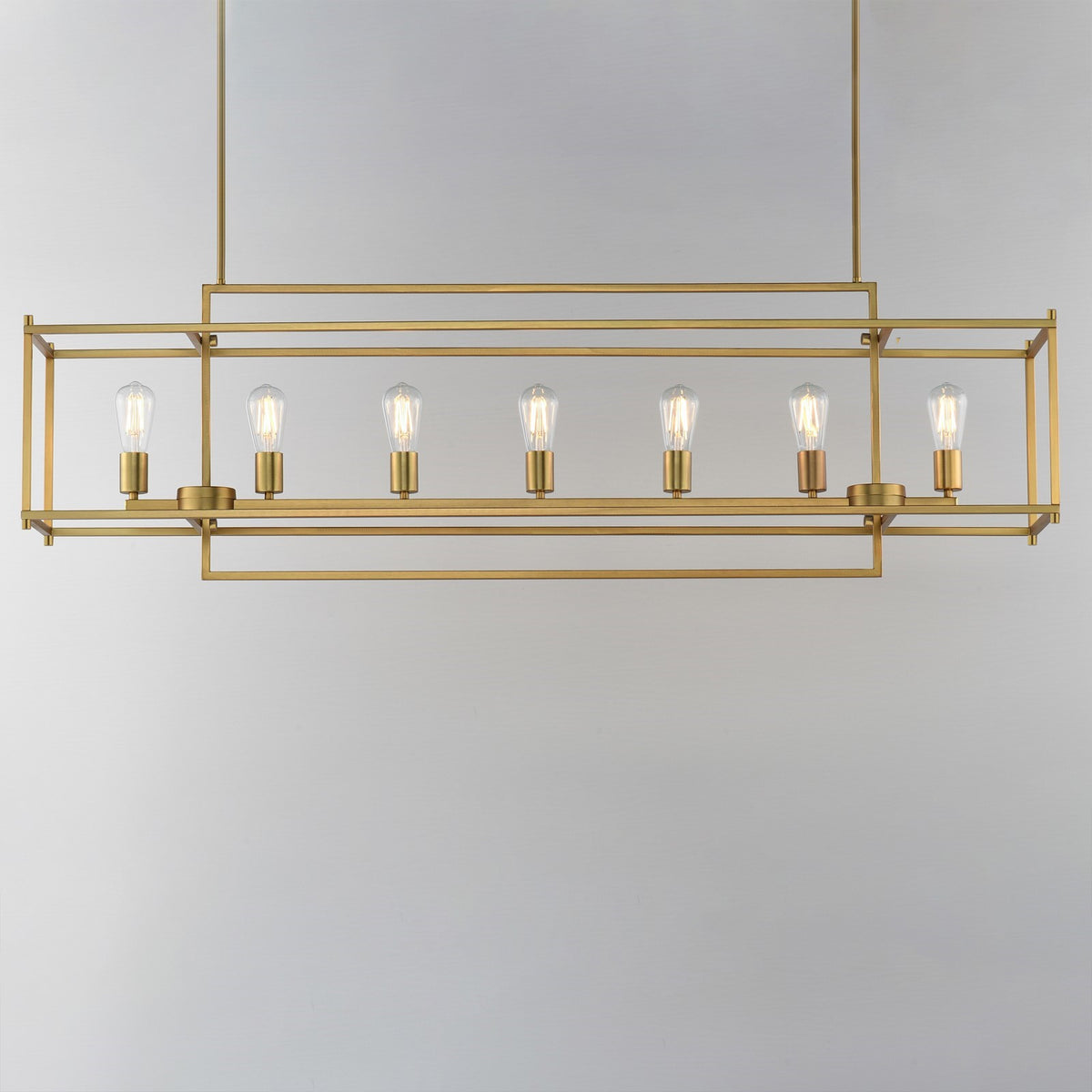 Maxim Lighting Gridline 56in 7-Light Linear Pendant | Modern Natural Aged Brass Steel | Kitchen Island & Dining Room | Model 10417NAB