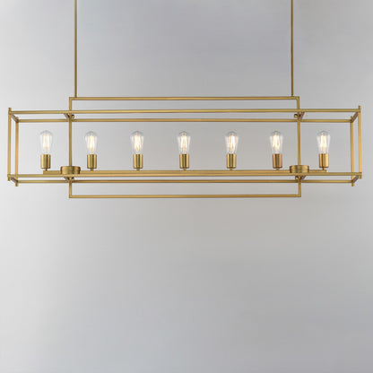 Maxim Lighting Gridline 56in 7-Light Linear Pendant | Modern Natural Aged Brass Steel | Kitchen Island & Dining Room | Model 10417NAB