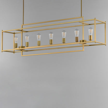 Maxim Lighting Gridline 56in 7-Light Linear Pendant | Modern Natural Aged Brass Steel | Kitchen Island & Dining Room | Model 10417NAB