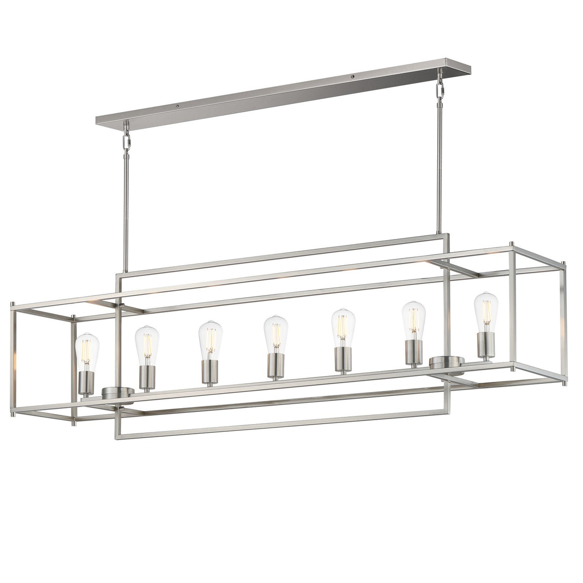 Maxim Lighting Gridline 56in 7-Light Linear Pendant | Modern Satin Nickel Steel | Kitchen Island & Dining Room | 56 x 10 x 17 in | Model 10417SN