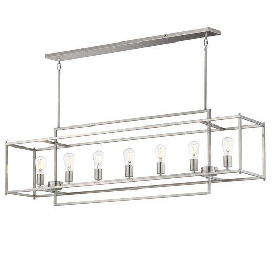 Maxim Lighting Gridline 56in 7-Light Linear Pendant | Modern Satin Nickel Steel | Kitchen Island & Dining Room | 56 x 10 x 17 in | Model 10417SN