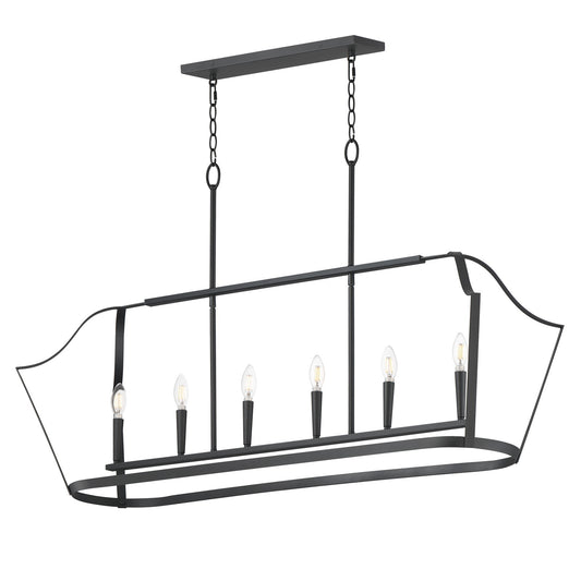 Maxim Arden 48in 6-Light Linear Pendant | Traditional Black Steel Lantern | Kitchen Island & Dining Room | 48 x 14 x 31 in | Model 10427BK