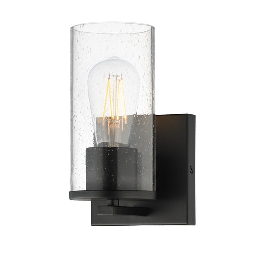 Maxim Lighting Livingston 1-Light Wall Sconce | Modern Matte Black and Clear Seeded Glass | Bedroom & Hallway Accent Light | Model 10461CDBK