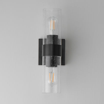 Maxim Livingston 2-Light Wall Sconce | Modern Matte Black and Clear Seeded Glass | Bedroom & Hallway Accent Light | Model 10462CDBK