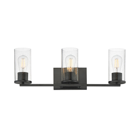 Maxim Livingston 23in 3-Light Bath Vanity | Modern Matte Black and Clear Seeded Glass | Bathroom Vanity & Powder Room | Model 10463CDBK