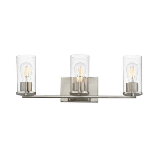 Maxim Livingston 23in 3-Light Bath Vanity | Modern Satin Nickel and Clear Seeded Glass | Bathroom Vanity & Powder Room | Model 10463CDSN