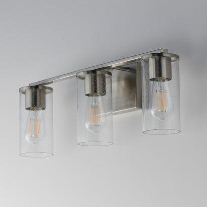 Maxim Livingston 23in 3-Light Bath Vanity | Modern Satin Nickel and Clear Seeded Glass | Bathroom Vanity & Powder Room | Model 10463CDSN