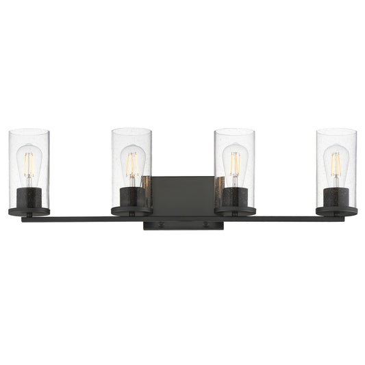 Maxim Livingston 30in 4-Light Bath Vanity | Modern Matte Black and Clear Seeded Glass | Bathroom Vanity & Powder Room | Model 10464CDBK