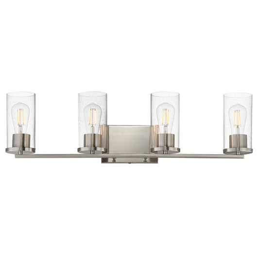 Maxim Livingston 30in 4-Light Bath Vanity | Satin Nickel and Clear Seeded Glass | Bathroom Vanity & Powder Room | 30 x 8.25 x 5 in | Model 10464CDSN