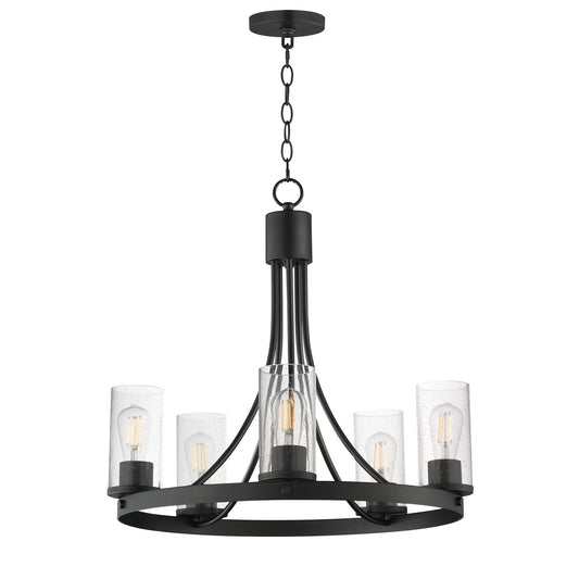 Maxim Livingston 24in 5-Light Chandelier | Modern Matte Black and Clear Seeded Glass | Dining Room & Foyer | 24.5 x 24.5 x 22.75 in | Model 10465CDBK