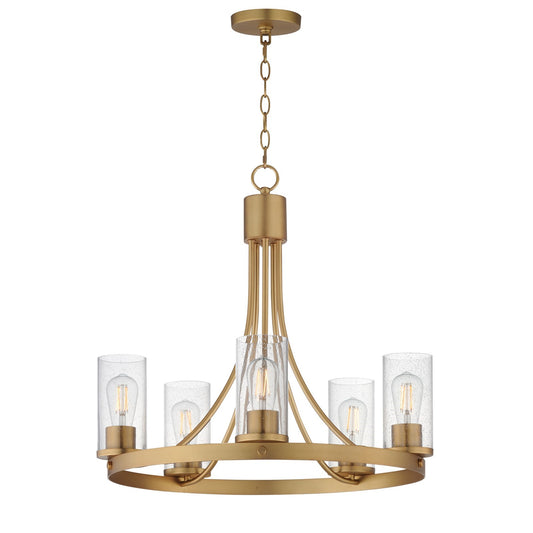 Maxim Livingston 24in 5-Light Chandelier | Natural Aged Brass and Clear Seeded Glass | Dining Room & Foyer | 24.5 x 24.5 x 22.75 in | Model 10465CDNAB