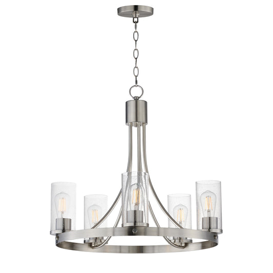 Maxim Livingston 24.5in 5-Light Chandelier | Transitional Satin Nickel and Clear Seeded Glass | Dining Room & Foyer | Model 10465CDSN