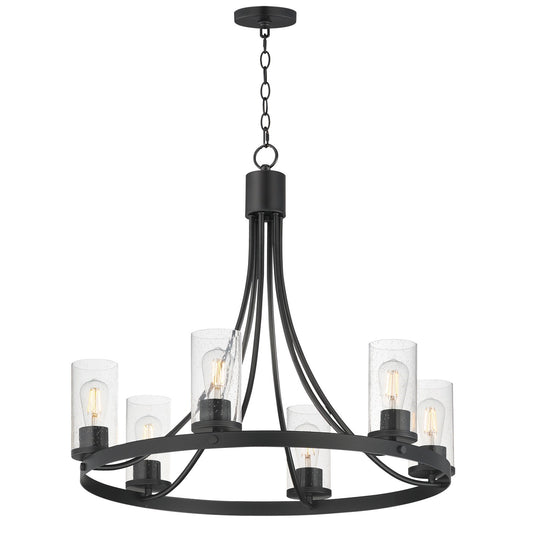 Maxim Livingston 30in 6-Light Chandelier | Modern Matte Black and Clear Seeded Glass | Dining Room & Foyer | 30 x 30 x 26.5 in | Model 10466CDBK