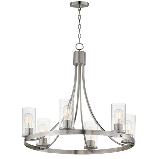 Maxim Livingston 30in 6-Light Chandelier | Modern Satin Nickel and Clear Seeded Glass | Dining Room & Foyer | 30 x 30 x 26.5 in | Model 10466CDSN