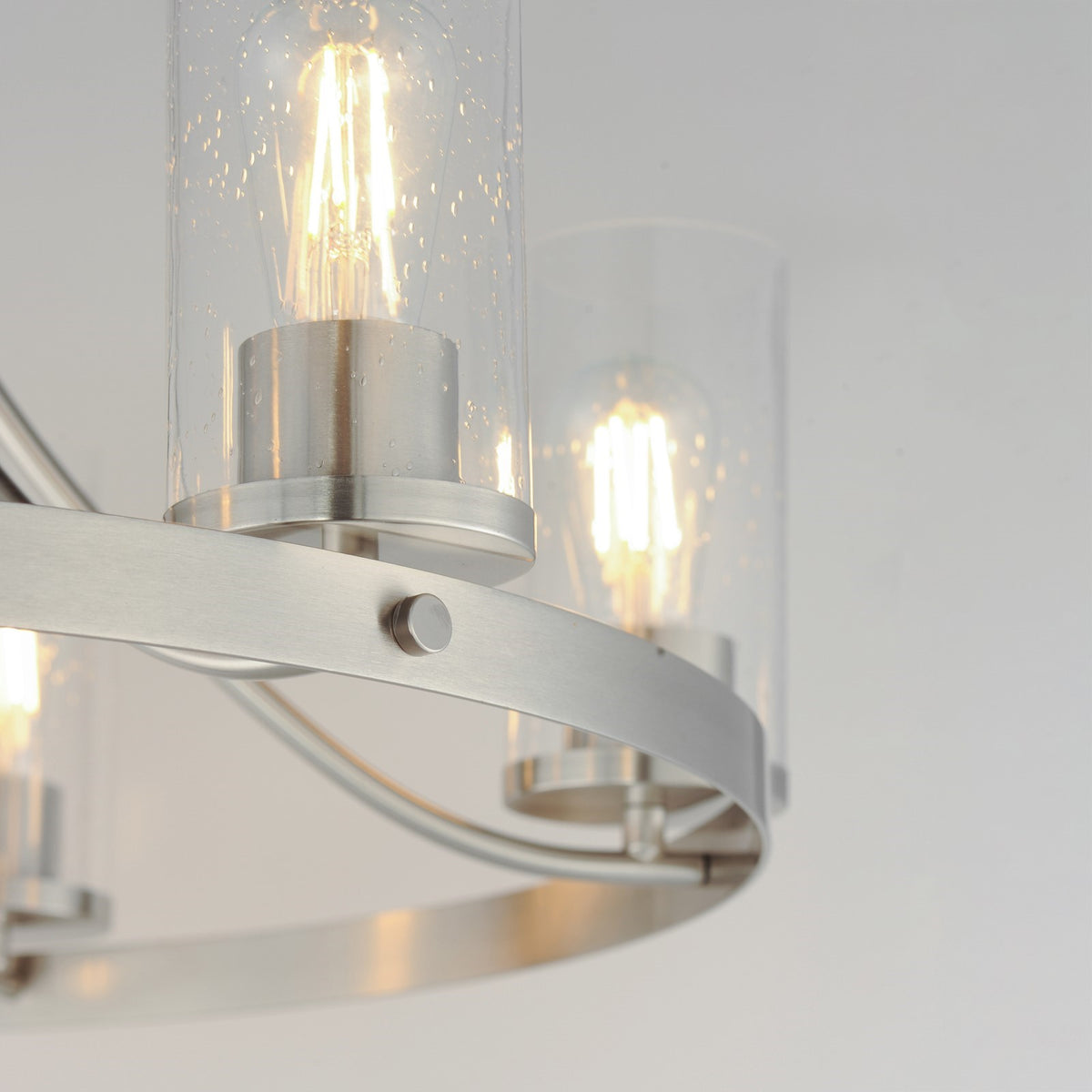 Maxim Livingston 30in 6-Light Chandelier | Modern Satin Nickel and Clear Seeded Glass | Dining Room & Foyer | 30 x 30 x 26.5 in | Model 10466CDSN