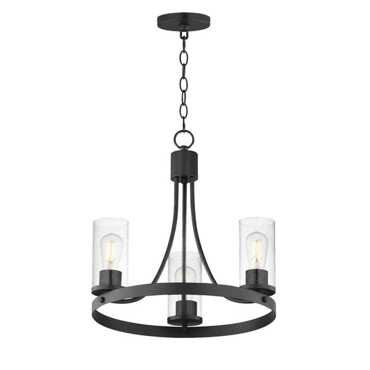 Maxim Livingston 20in 3-Light Chandelier | Modern Matte Black and Clear Seedy Glass | Dining Room & Foyer | 20 x 20 x 19.25 in | Model 10467CDBK