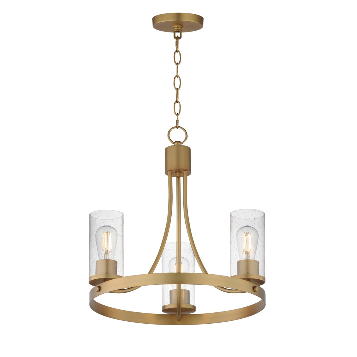 Maxim Livingston 20in 3-Light Chandelier | Modern Natural Aged Brass and Clear Seedy Glass | Dining Room & Foyer | Model 10467CDNAB