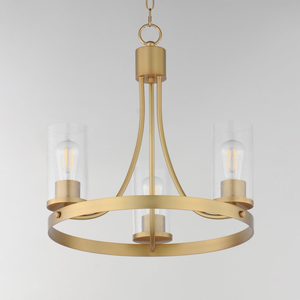Maxim Livingston 20in 3-Light Chandelier | Modern Natural Aged Brass and Clear Seedy Glass | Dining Room & Foyer | Model 10467CDNAB