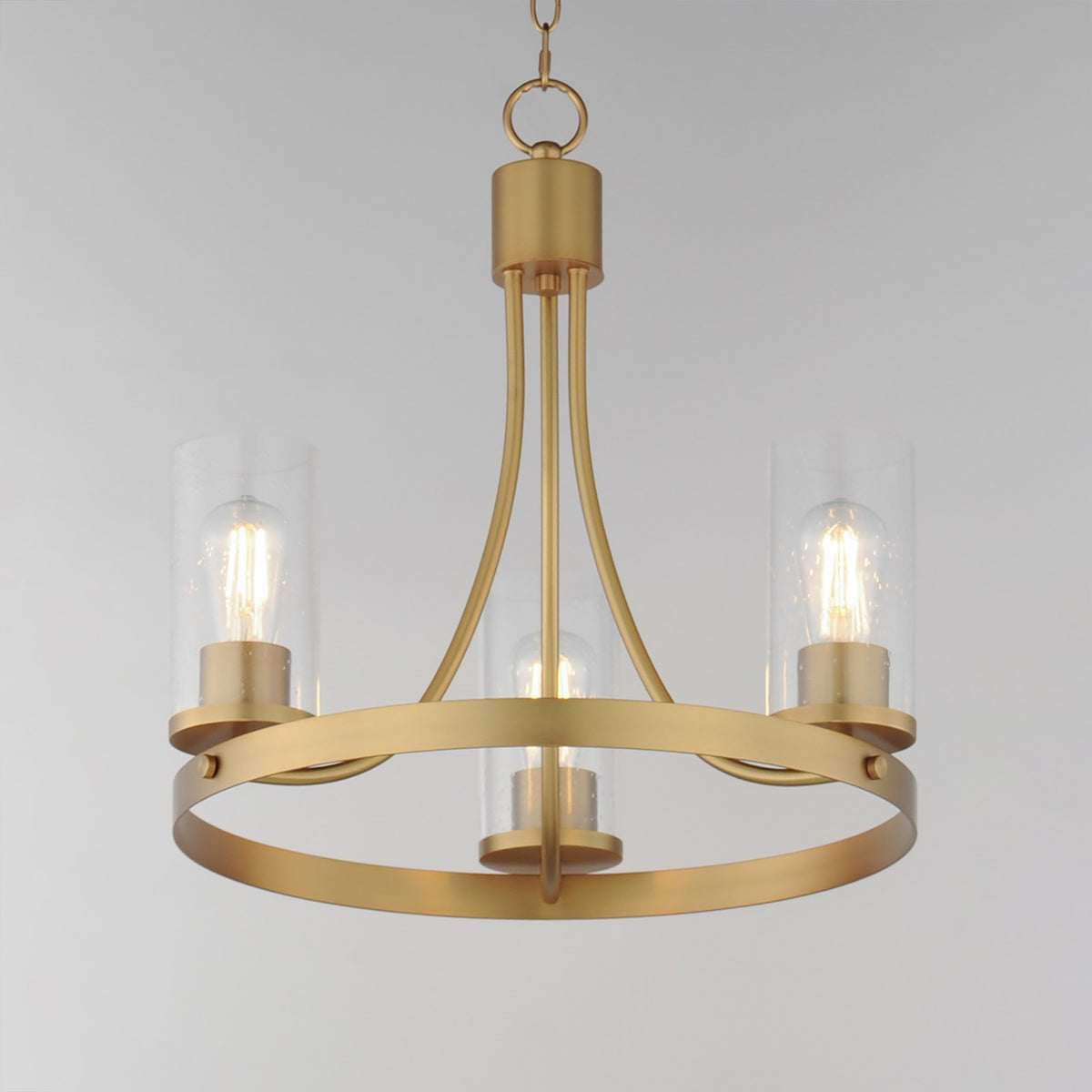 Maxim Livingston 20in 3-Light Chandelier | Modern Natural Aged Brass and Clear Seedy Glass | Dining Room & Foyer | Model 10467CDNAB