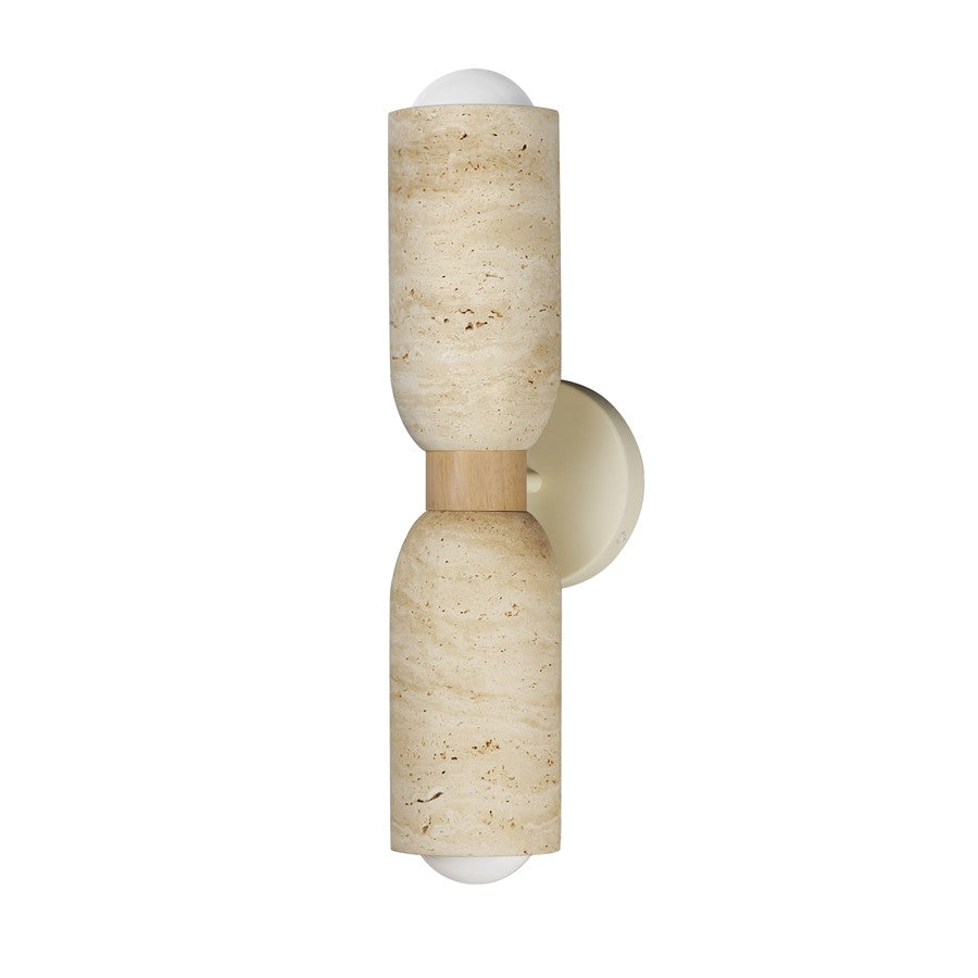 Maxim Lighting Pompeii 2 Light Wall Sconce, Travertine/Oyster