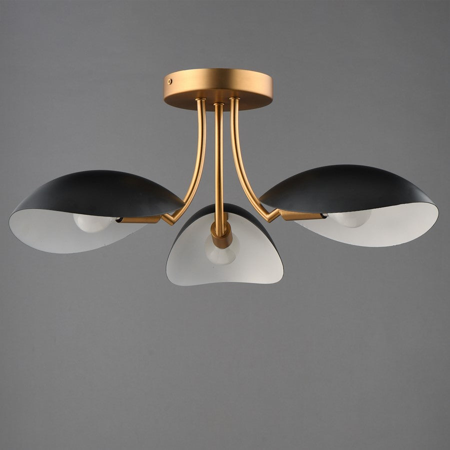 Maxim Lighting Maris 3Lt 8" Semi-Flush Mount, Black/Aged Brass