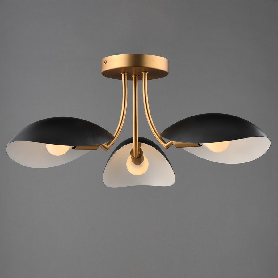 Maxim Lighting Maris 3Lt 8" Semi-Flush Mount, Black/Aged Brass