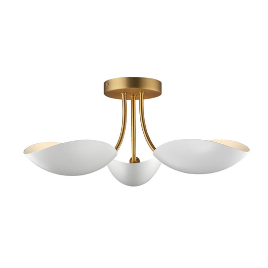 Maxim Lighting Maris 3Lt 8" Semi-Flush Mount, White/Aged Brass