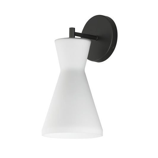 Maxim Lighting Sinch 1-Light Wall Sconce | Modern Matte Black and Satin White Glass | Bedroom & Hallway | 6.5 x 7.5 x 13.75 in | Model 11450SWBK