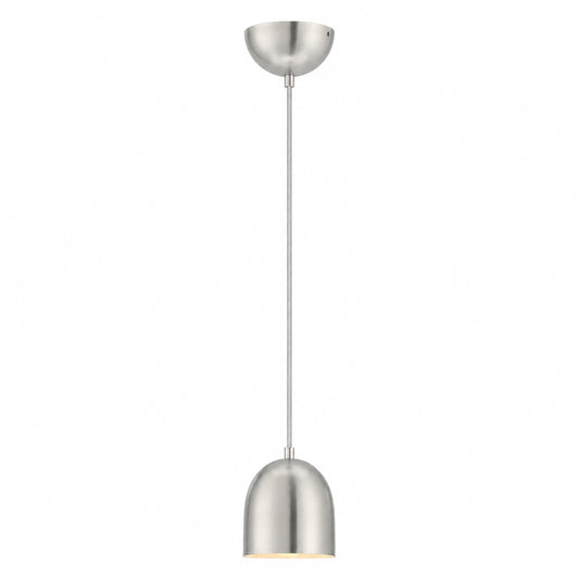 Maxim Lighting Tova 5in 1-Light Pendant | Modern Satin Nickel and White Steel | Kitchen Island & Dining Room | 5 x 5 x 6 in | Model 11480SN