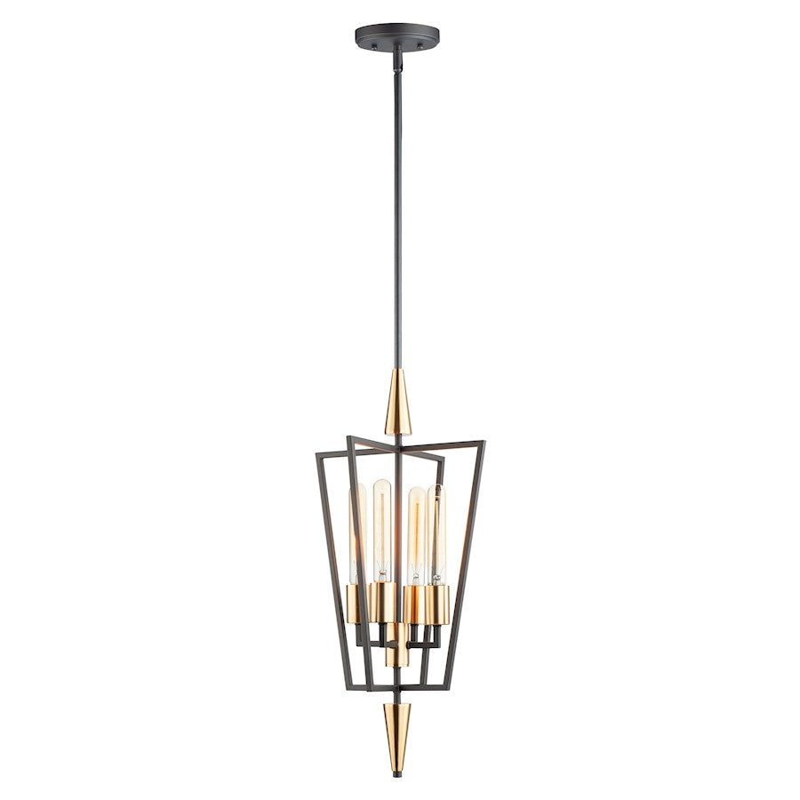 4 Light Pendant, Black/Satin Brass