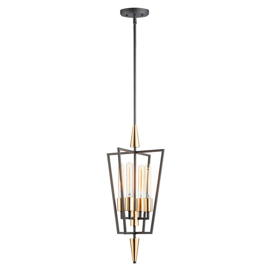 4 Light Pendant, Black/Satin Brass