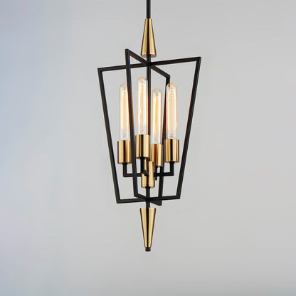 4 Light Pendant, Black/Satin Brass