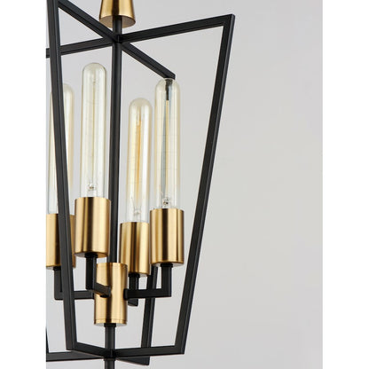 4 Light Pendant, Black/Satin Brass